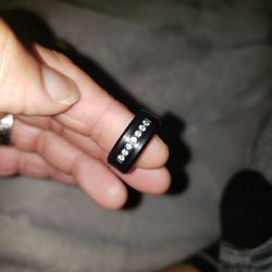 Black Tungsten Steel Ring With Crystals