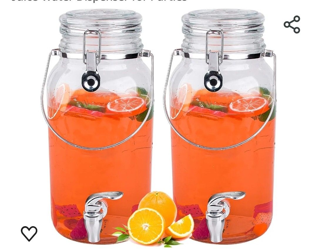 Eleganttime 1 Gallon Glass Drink Dispensers for Parties,2 Pack Beverage Dispenser With Spigot,Laundry Detergent Dispenser Punch Bowls Juice Water Dis
