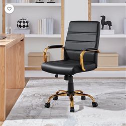 Mid Back Office Desk Chair with Gold Frame and Height Adjustable Seat, Black