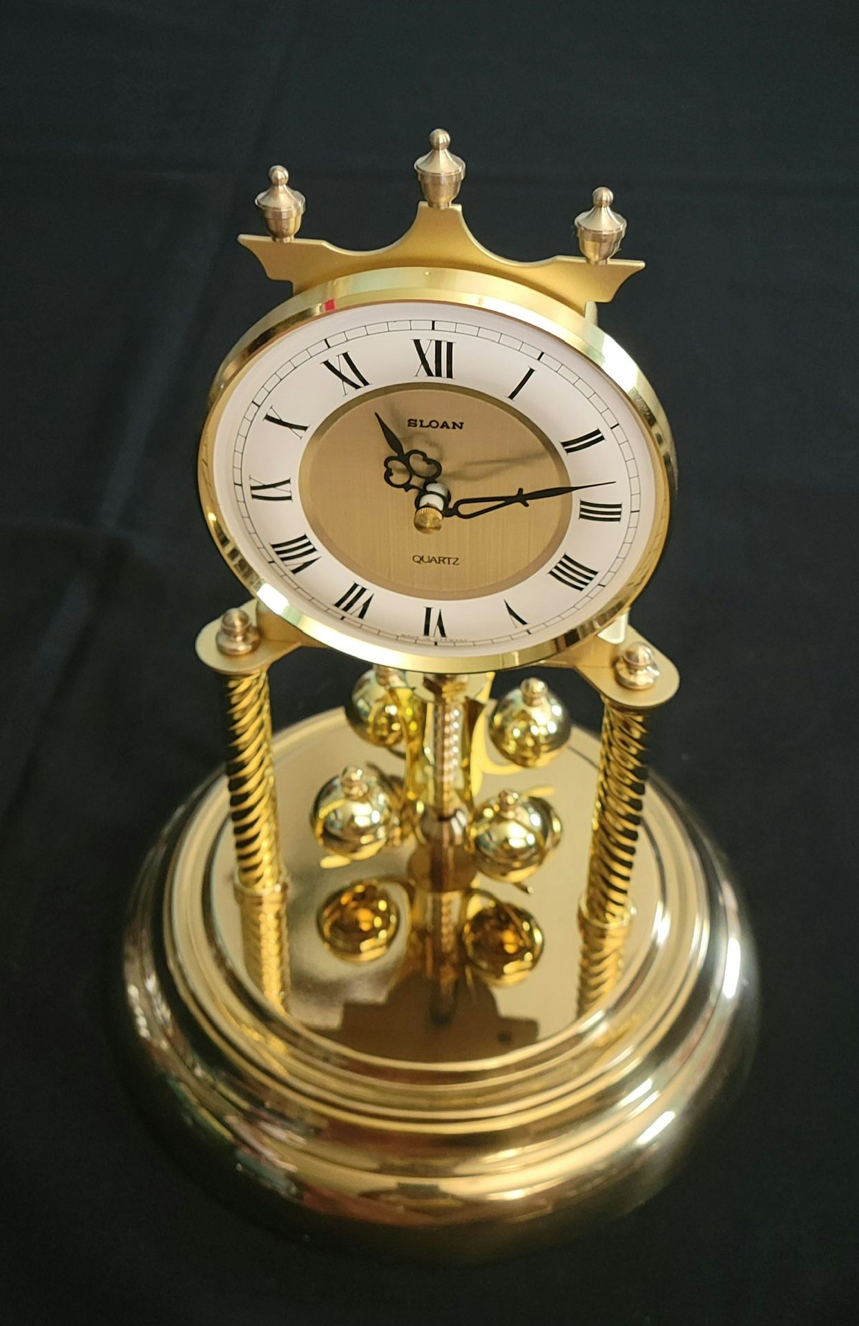 Vintage SLOAN Quartz Germany Anniversary Clock Glass Dome 11.5"X7"