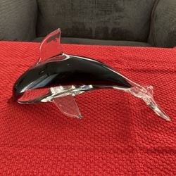 Black & Clear Glass Dolphin/Paperweight