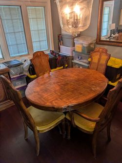Vintage Solid Wood Dining table and Cane back chairs