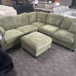 Sage Green L Shaped Sectional And Ottoman 