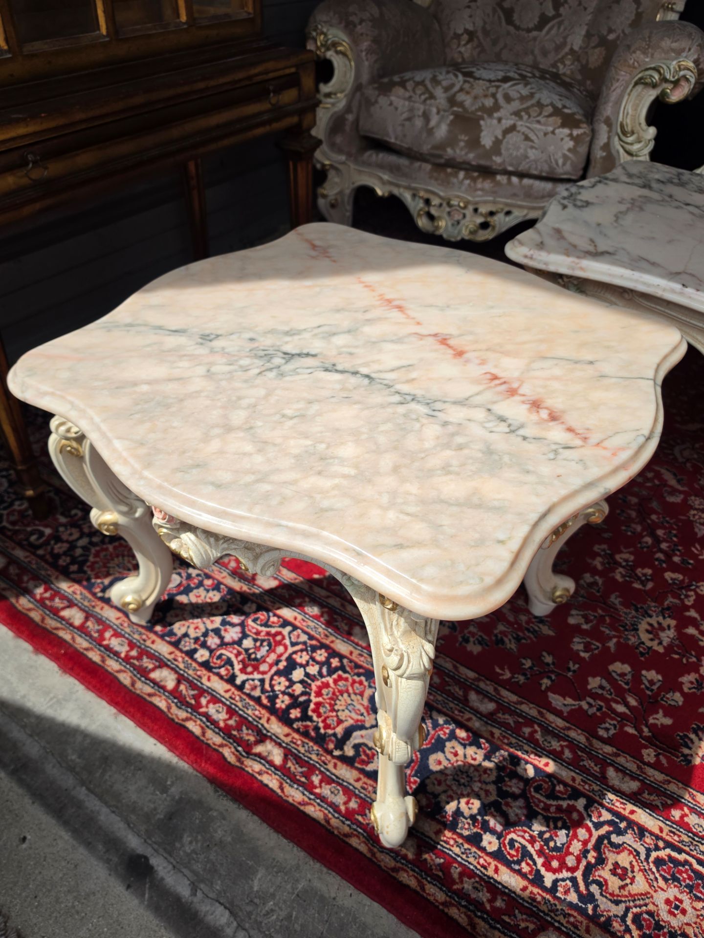 Vintage Italian Baroque Marble Top Accent Table – Ornate Rococo.