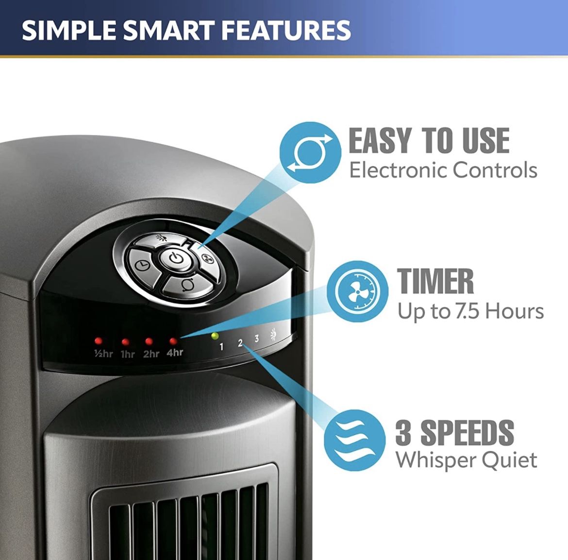Lasko Oscillating Tower Fan, Remote Control, Timer, 3 Quiet Speeds, for
