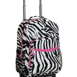 Rockland Double Handle Rolling Backpack, Pink Zebra, 17-Inch ⭐️NEW⭐️
