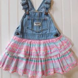 Oshkosh B'gosh Vestbak Girls Dress 18M Overall Ruffle Jumper Dress 18 Months 