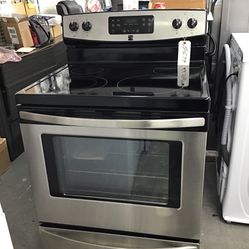 New Scratch And Dent Kenmore 4 Burner Glass Top Black And Stainless Steel Range. 1 year Warranty 
