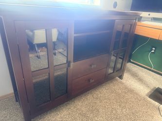 Dark Wood TV Stand with Glass Doors