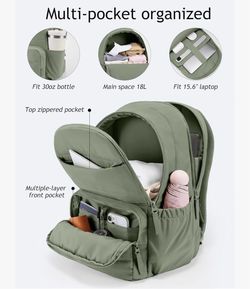 Travel Backpack for Women, 15.6 Inch Laptop Backpack, Quilted College Bookbag, Cute Work Backpacks, Water Resistant (Sage Green)