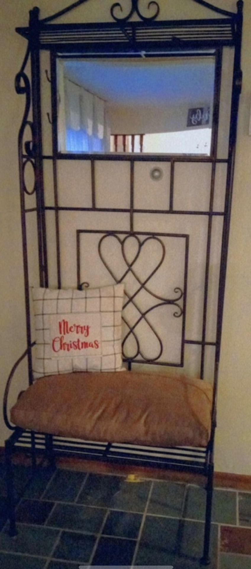 Cast Iron Bench With Mirror & Jacket Hangers