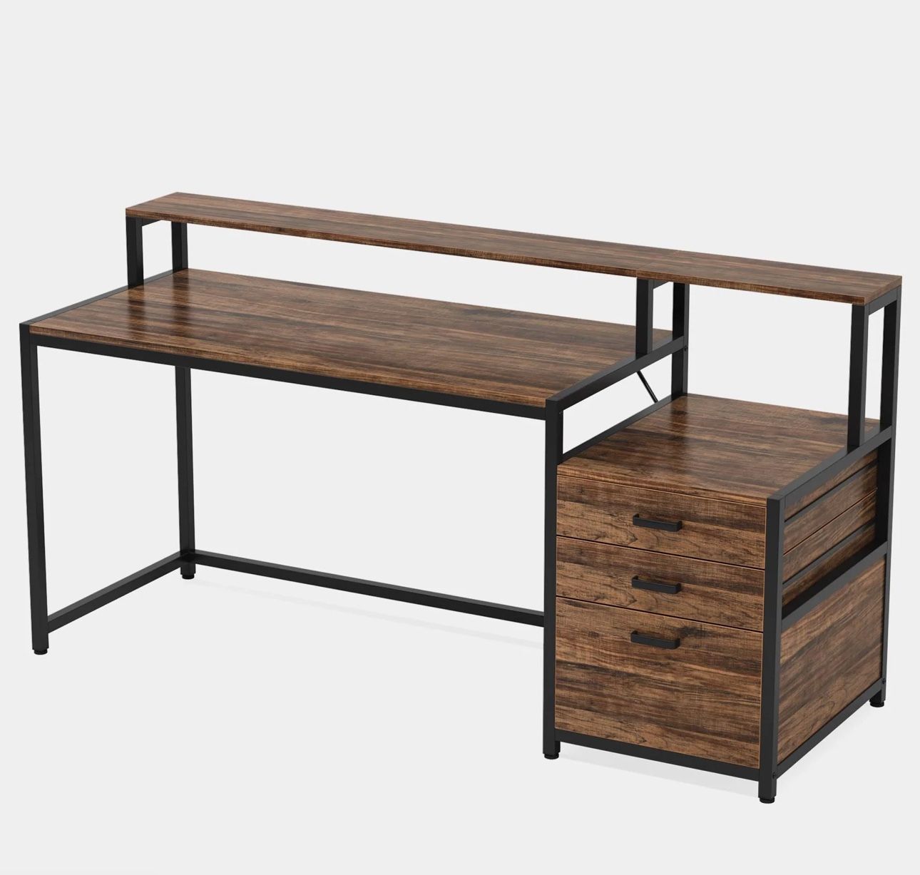 63" Computer Desk, Ergonomic Office Desk with Drawers & Monitor Stand New In Box