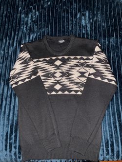 Restricted Geometric Knit Crewneck Sweater, Size Small