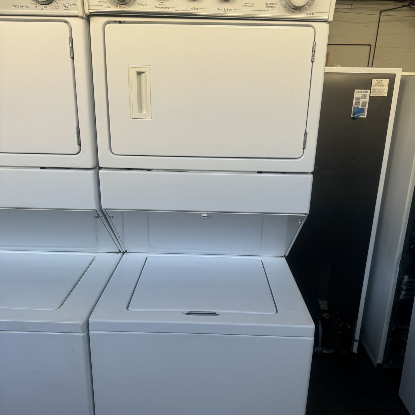 USED WHIRLPOOL STACK WASHER AND ELECTRIC DRYER 