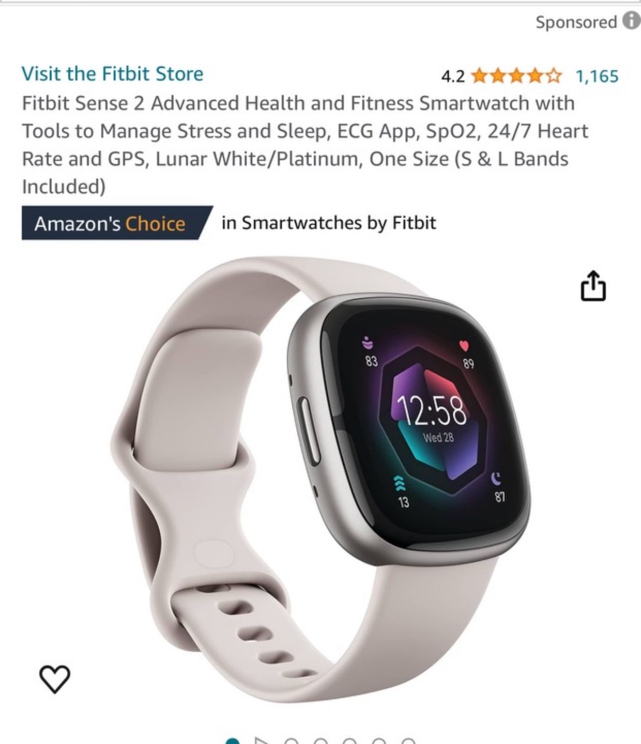 Fitbit Sense Advanced Smartwatch with Tools for Heart Health, Stress Management & Skin Temperature Trends, White/Gold