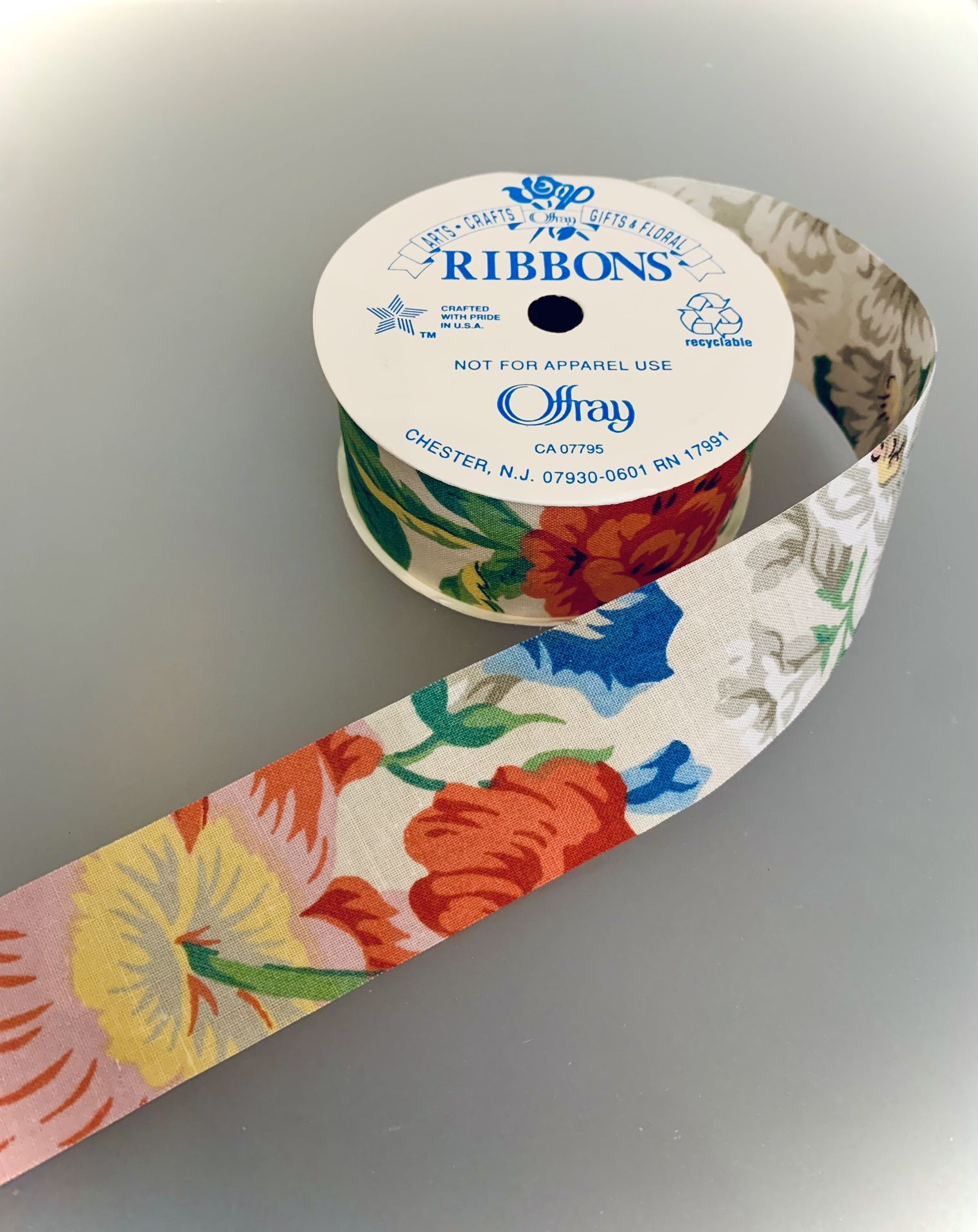 6 Yds on Spool of Floral Cotton Offray Ribbon 1 7/16” -For Crafts #041424A5