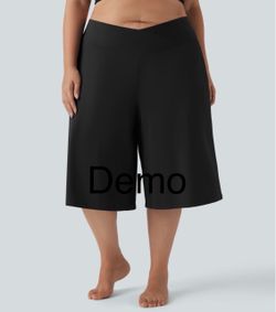 Halara SoftlyZero™ Airy Crossover High Waisted Wide Leg InstantCool Yoga Shorts – Plus Size 2X