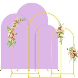 Set of 3 Backdrop Arch Stands and Wedding Arch Covers (6 ft, 5 ft, 4 ft) — Stable Arch Supports, Metal Backdrop Arch Frames, Lavender Covers