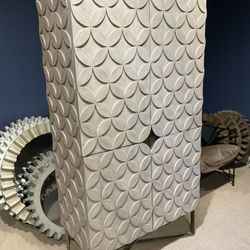 68476 - Excelsior II 68.1" H Light Brown Wood Gold Iron Base Storage Cabinet