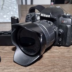 Nikon N80 SLR Film Camera With Tamron 28 -105 mm 5.6 Lens And Extras