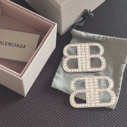 Balenciaga Large BB Logo Rhinestone Earrings 