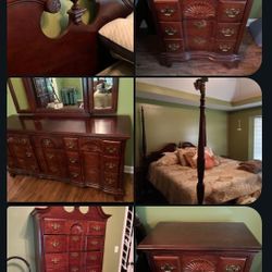 5 Piece Broyhill Cherry Bedroom Set  w / Sealy Floating Cloud King Mattress