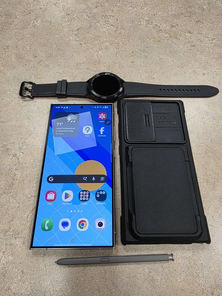 Samsung Galaxy S24 Ultra With Galaxy Watch And Case