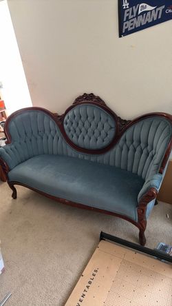 Victorian Carved Wood Tufted Sofa