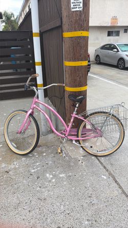 Pink Beach Cruiser Bicycle with Rear Basket