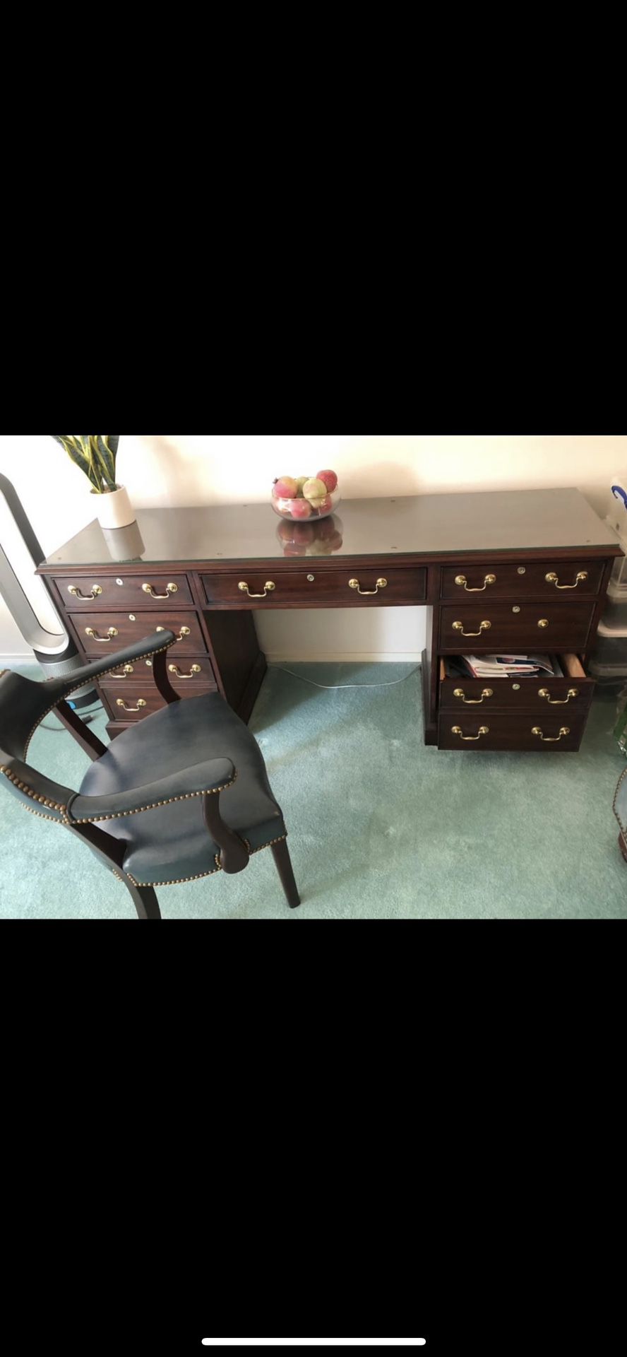 Classic Wood Desk With Glass Top