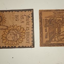 Antique Lot Of 2 Like New 1907 Leather Postcards