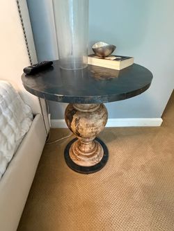 Metal Wrapped Round Wood Side Table