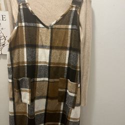 Women Plaid Jumper Dress Set Size XL