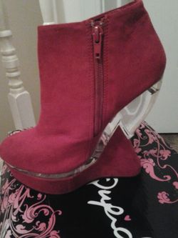 Red wedge booties