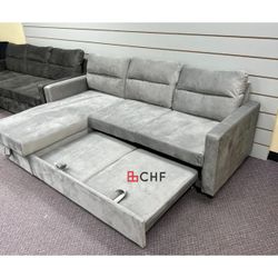 Velvet Reversible Sleeper Sectional Sofa With Storage Chaise 