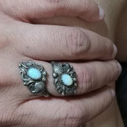 VINTAGE ORNATE STERLING SILVER OPAL ART DECO FASHION JEWELRY ADJUSTABLE RING