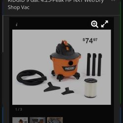 Ridgid Vaccum  9 Galones Caja Abierta 