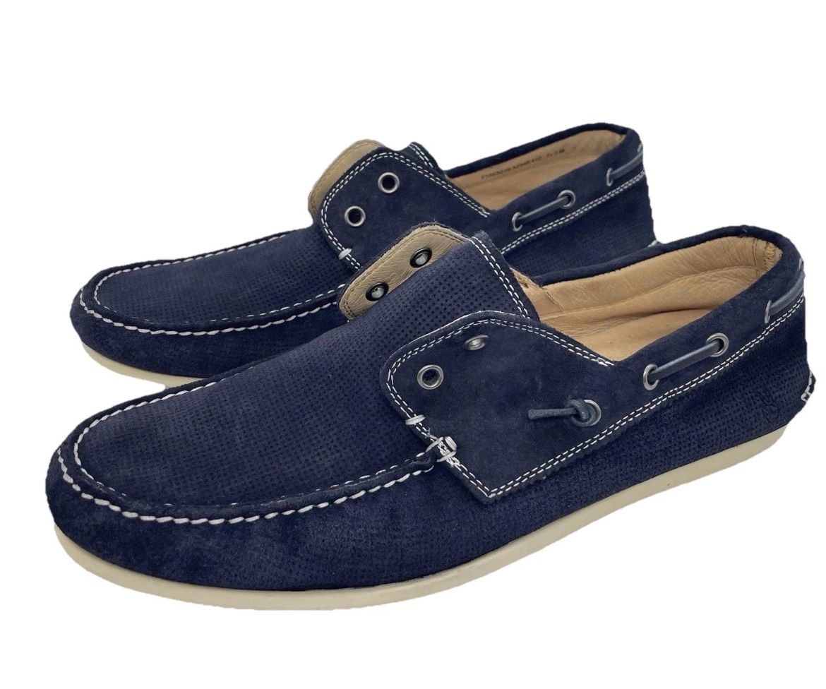 John Varvatos Star USA Blue Suede Slip On Laceless Boat Shoes Men’s Size 11.5
