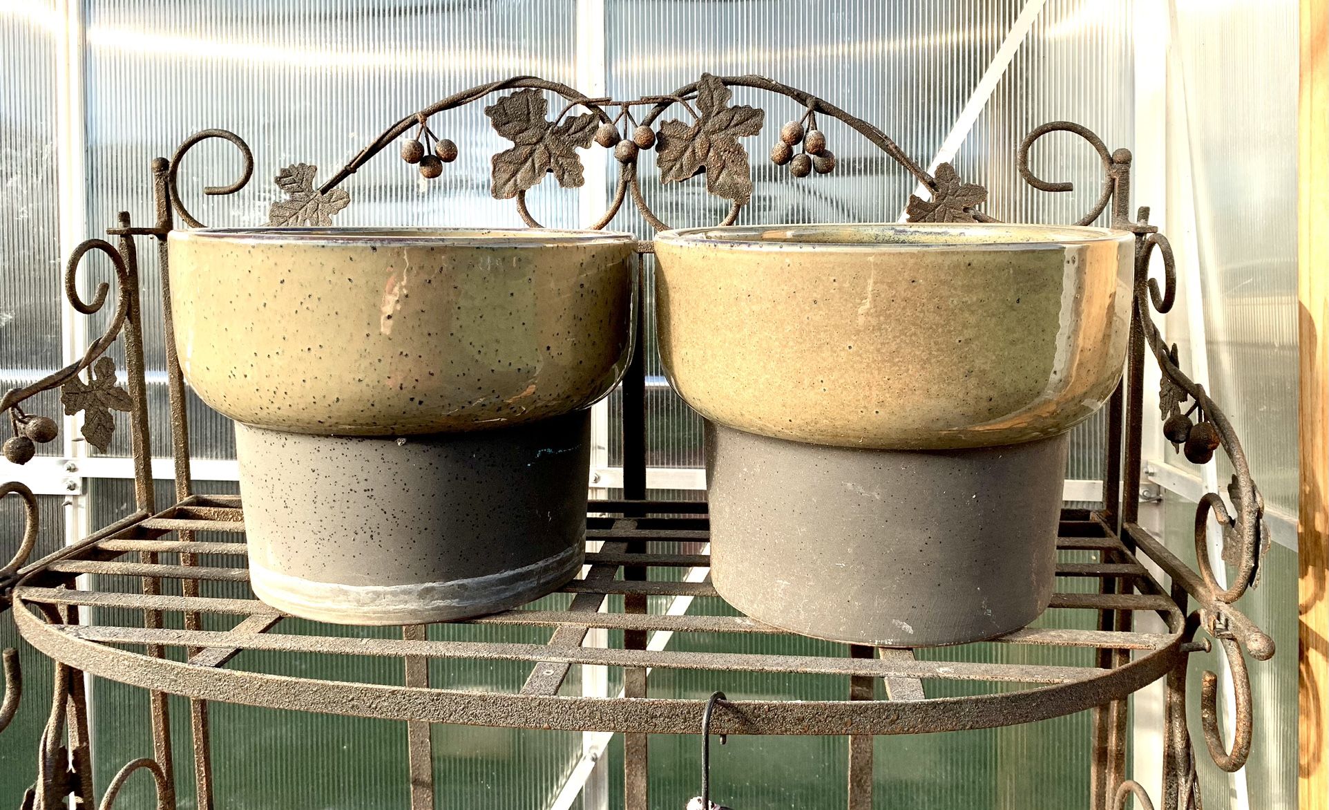 2 Tan & Grayish Ceramic pots 
