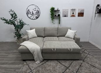 Cream Sectional Couch Pull Out Bed - Free Delivery 