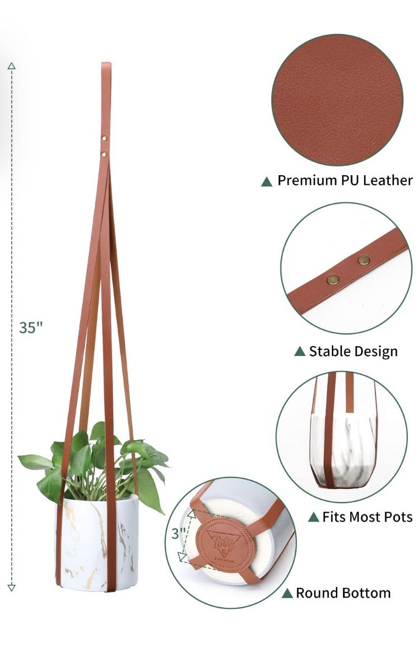 POTEY 610201 Vegan Leather Plant Hanger - Modern Hanging Planter for Decorative Plant Pots Indoor Outdoor Hanging Plant Holder for Home Decor 35 inch