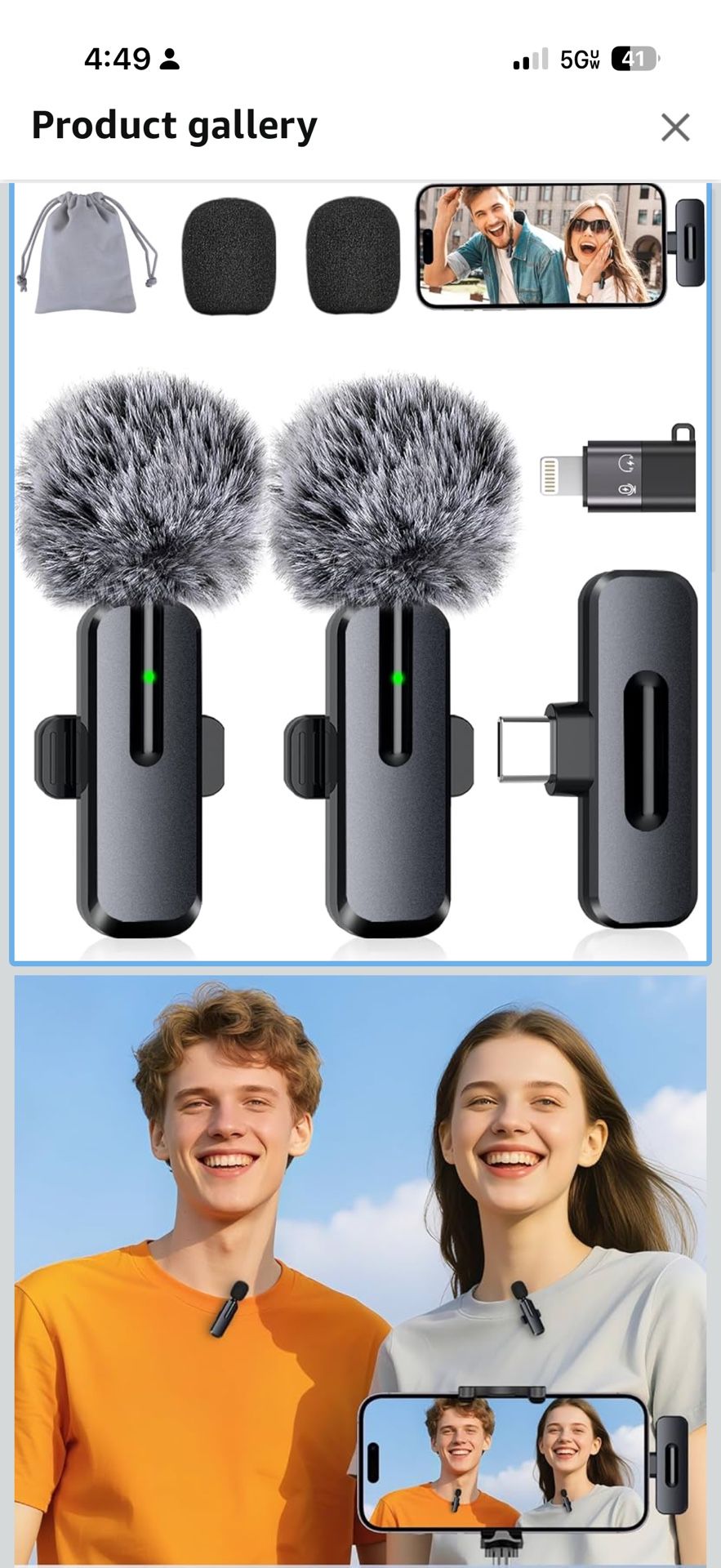 Wireless Mini Microphone for iPhone - 2 Pack Lavalier Bluetooth Microphone for Video Recording, 2 in 1 Noise Reduction Lapel Mic for Ipad, Android,Cli