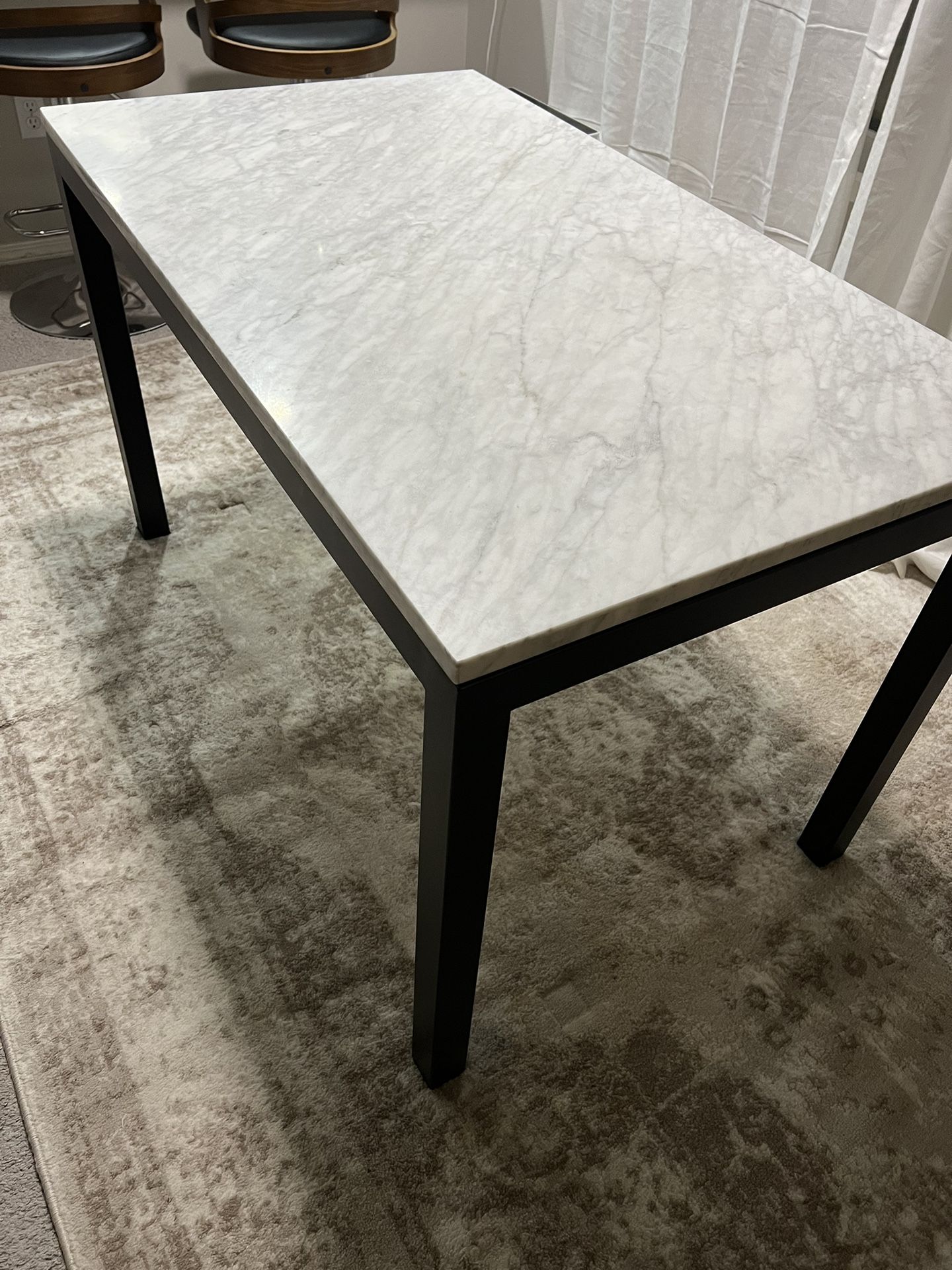 Parsons White Marble Top/ Brass Base 28X48 Inches Dining Table
