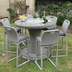 Grey 7 Piece Outdoor Patio Bar Table Brand New In Box Wicker Chairs With Built In Ice Bucket Firm Price $1,199