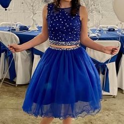 Blue Rhinestone Two Piece Party Dress Quinceanera Sweet 16 Size Small