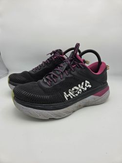 Hoka One One Bondi 7 women's athletic shoes "Blue Graphite Festival Fuchsia" colorway. Sz 9