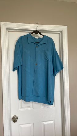 Tommy Bahama Men’s XXL 100% Silk Blue Camp Shirt Hawaiian Button Front