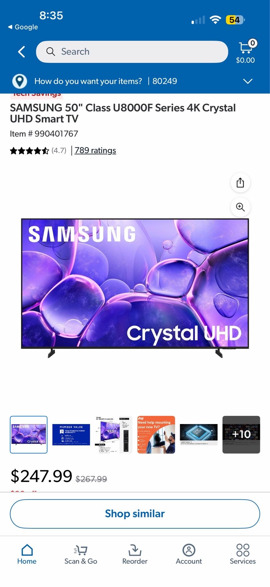 Samsung 50in 4k Crystal Smart Tv