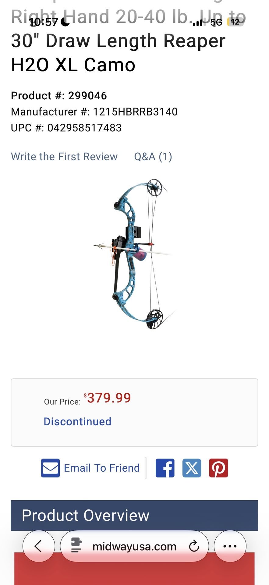 PSE Wave Bowfishing Bow with a bottle-style reel