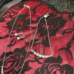 Pearl Necklace , Bracelet, Earrings